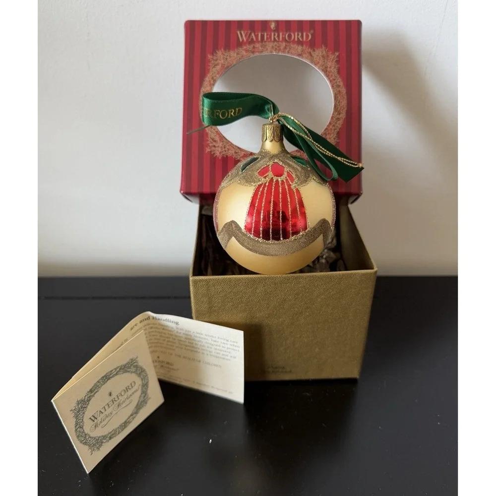 Waterford Holiday Heirlooms Winter Wonderland Peacock Gold Ball Limited Ornament